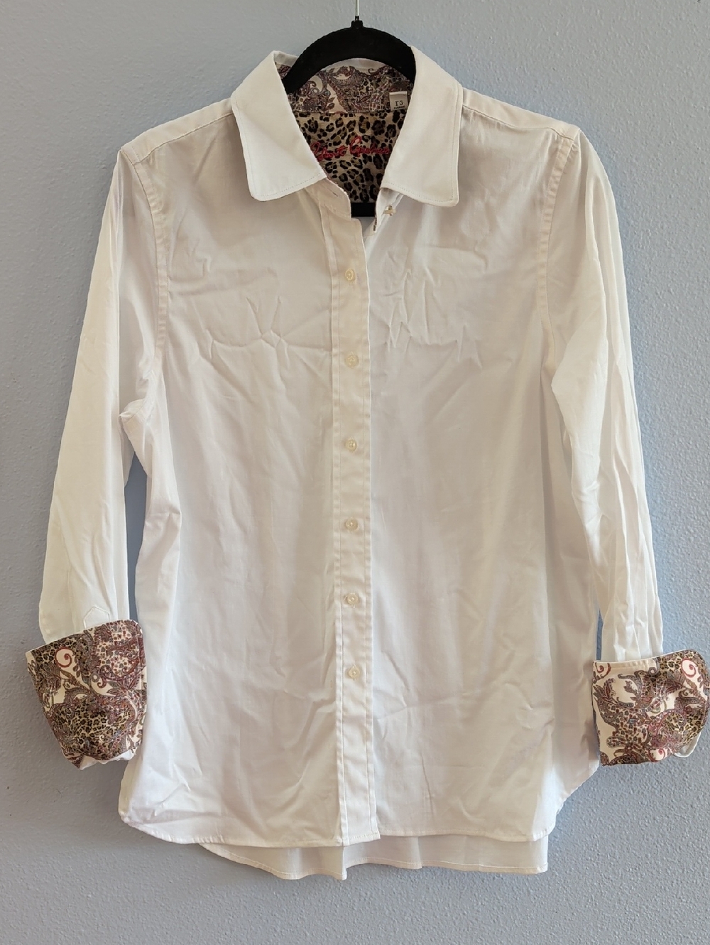 Robert Graham Priscilla White Button-Down Shirt with Paisley Cuff Detail